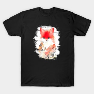 Fox Wild Animal Nature Watercolor Art Painting T-Shirt